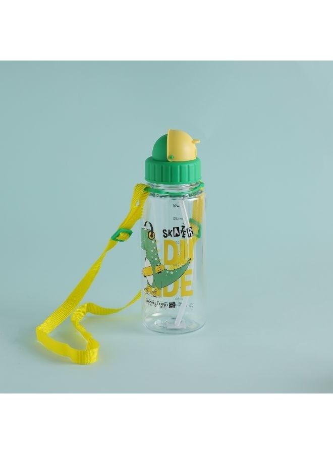 Royalford BPA-Free  Cartoon Water Bottle With Straw Green 500ml  - Image 5