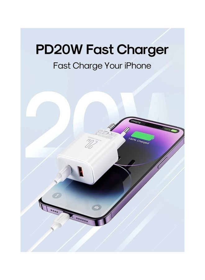 JOYROOM - Flash Series 20W USB A+Type-C Dual-Port Charger Adapter EU Plug White - Image 1