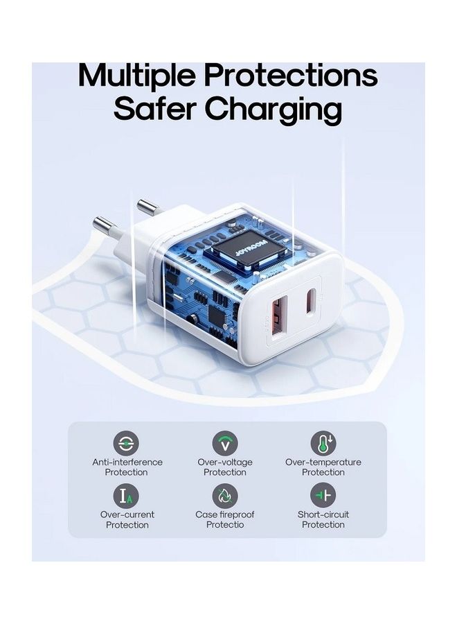 JOYROOM - Flash Series 20W USB A+Type-C Dual-Port Charger Adapter EU Plug White - Image 1
