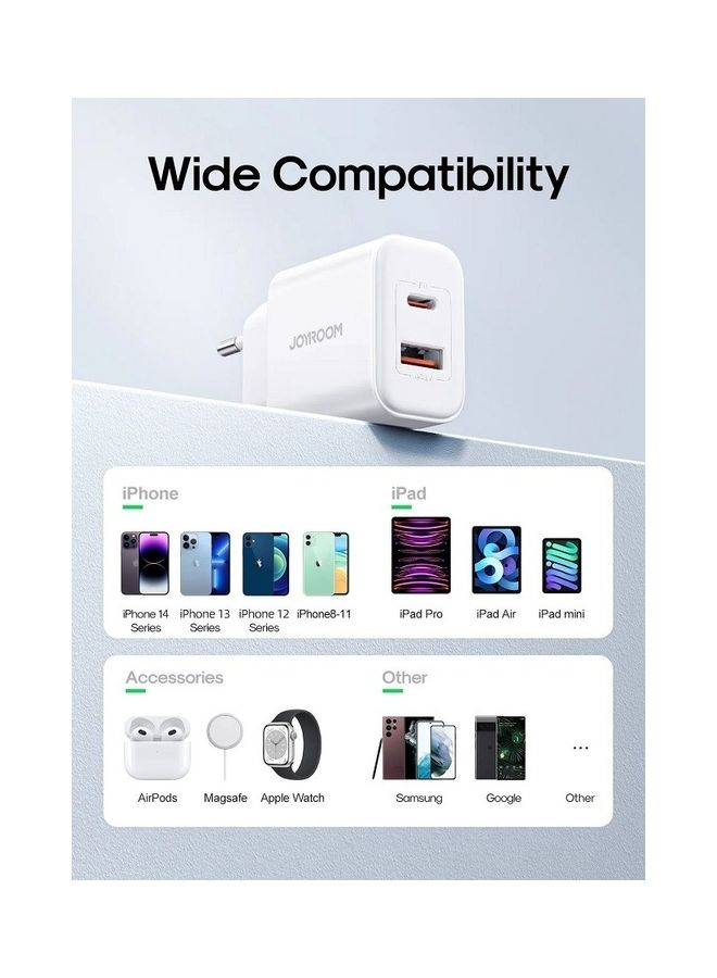 JOYROOM - Flash Series 20W USB A+Type-C Dual-Port Charger Adapter EU Plug White - Image 1