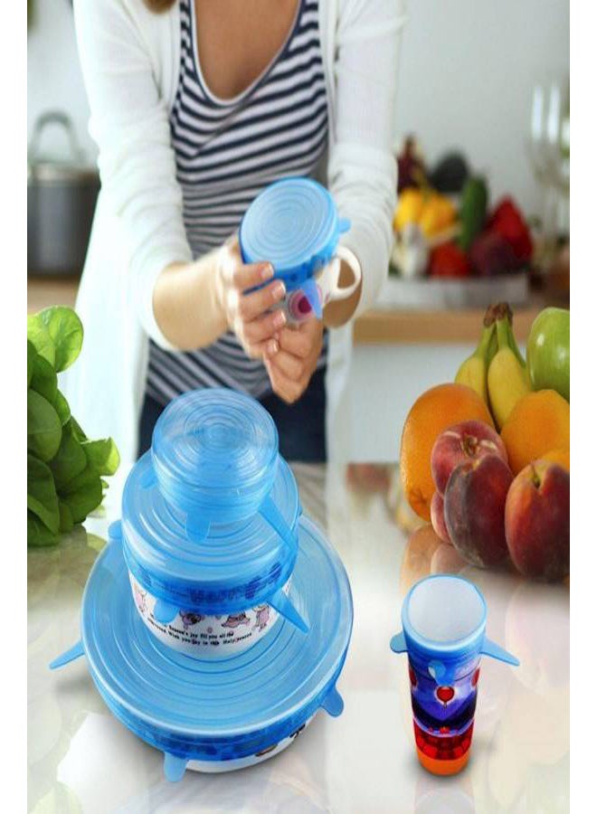6-Piece Silicone Stretch Fresh Food Cover Blue 4.4x11.4cm  - Image 4