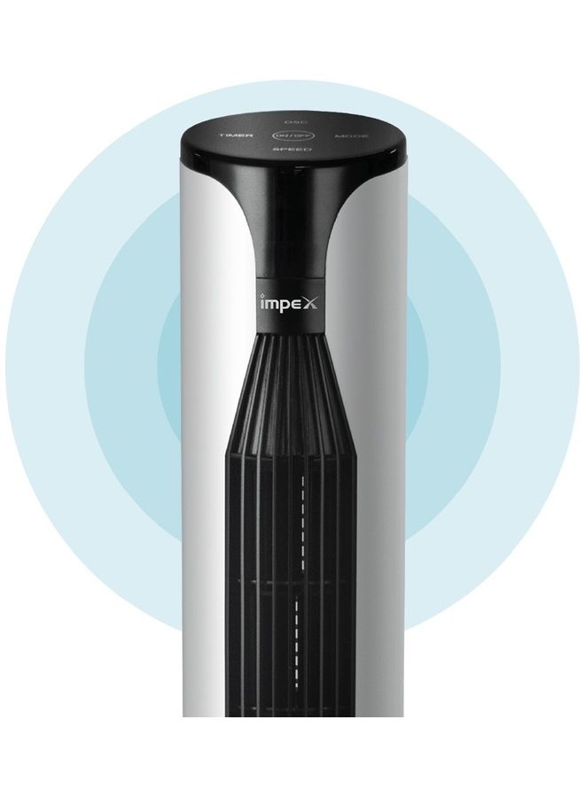 Impex - Tower Fan With Remote Control, Touch Panel, 3 Speed Control, 3 Modes, 12 Hours Timer, 100% Copper Motor And Large Airflow - Sleep Peacefully TWISTER 36 Black And White - Image 1