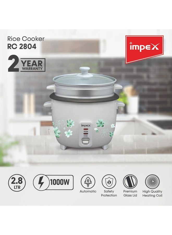 Impex - Electric Rice Cooker With Automatic Cooking, Keep Warm, Safety Protection, And Steamer - Easy to Use, Convenient, Durable 2.8 L 1000 W RC 2804 White - Image 1