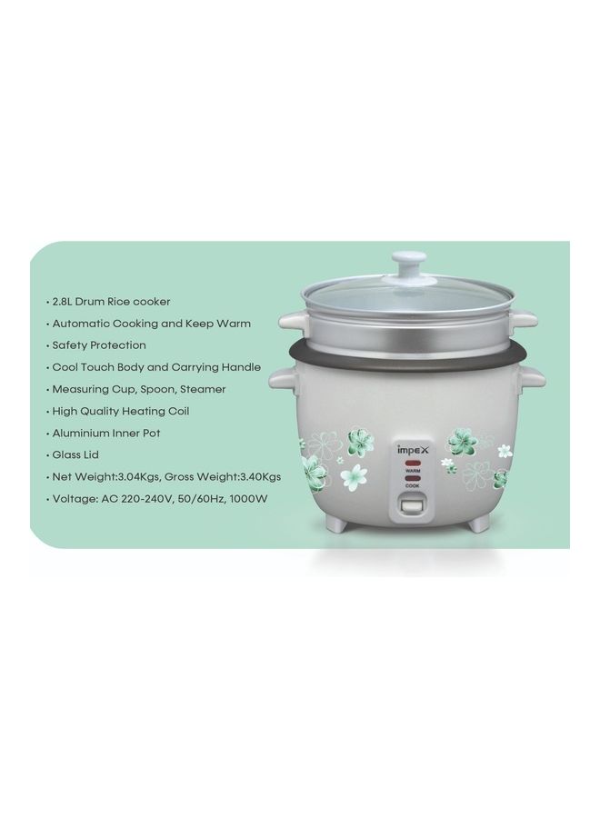 Impex - Electric Rice Cooker With Automatic Cooking, Keep Warm, Safety Protection, And Steamer - Easy to Use, Convenient, Durable 2.8 L 1000 W RC 2804 White - Image 1