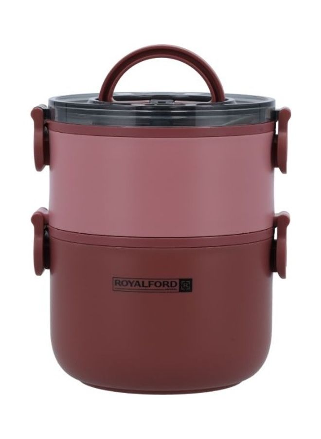 Double Layer Round Lunch Box Stainless Steel Inner Pink 1600ml