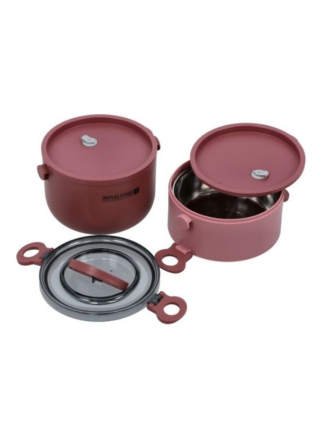 Double Layer Round Lunch Box Stainless Steel Inner Pink 1600ml
