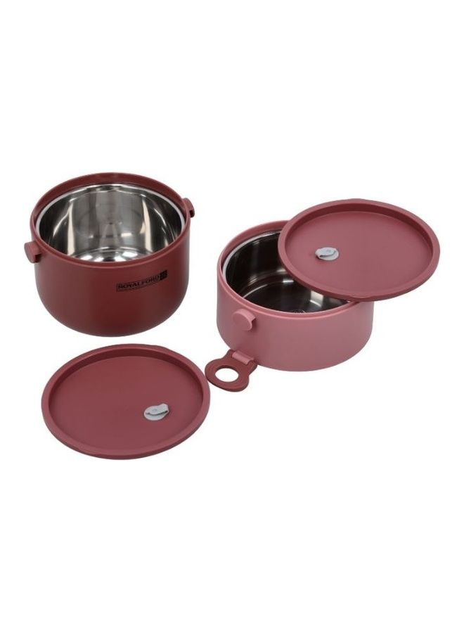 Double Layer Round Lunch Box Stainless Steel Inner Pink 1600ml