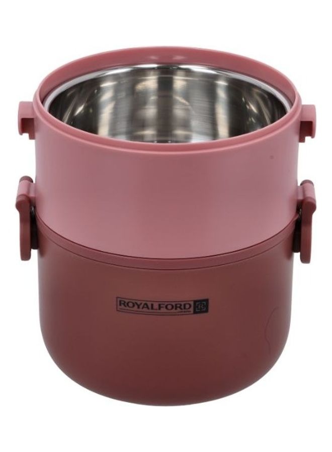 Double Layer Round Lunch Box Stainless Steel Inner Pink 1600ml