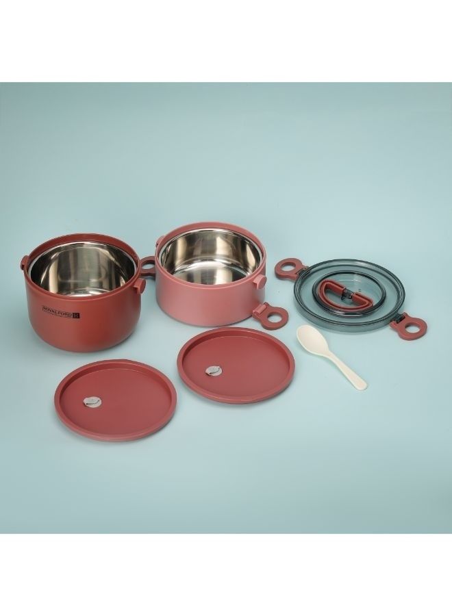 Double Layer Round Lunch Box Stainless Steel Inner Pink 1600ml