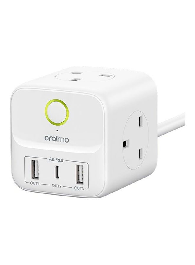 Oraimo PowerHub T Power Extension UK Plug 3 AC Interfaces+3 USB Output 2 Meter White - Image 1