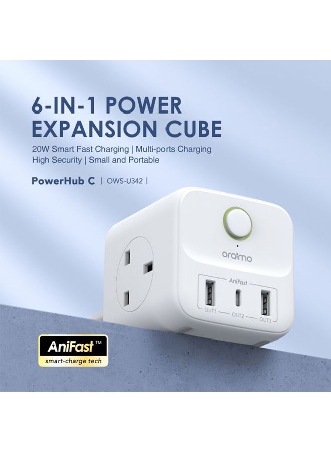 Oraimo PowerHub T Power Extension UK Plug 3 AC Interfaces+3 USB Output 2 Meter White - Image 3