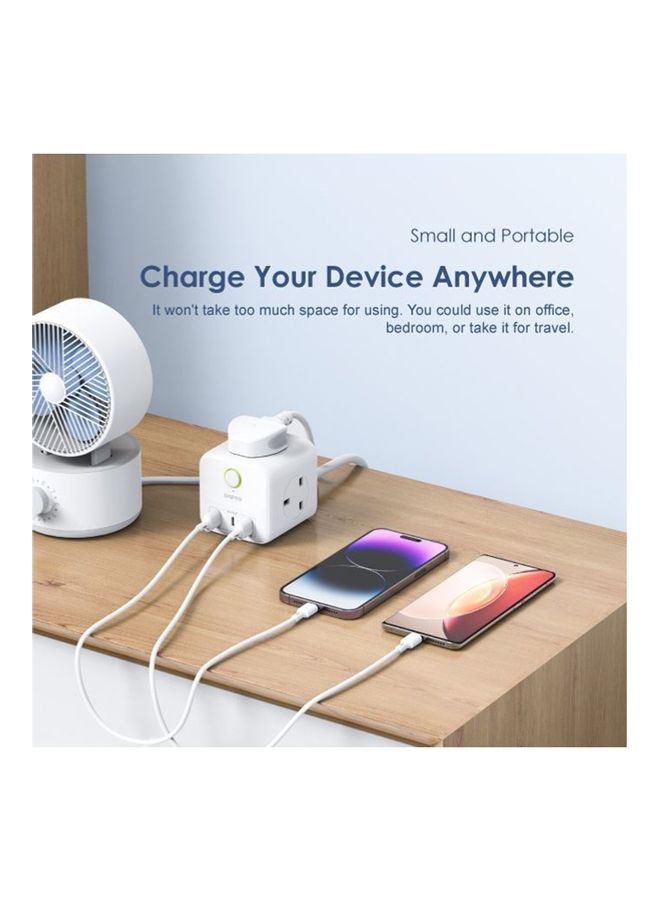 Oraimo PowerHub T Power Extension UK Plug 3 AC Interfaces+3 USB Output 2 Meter White - Image 4