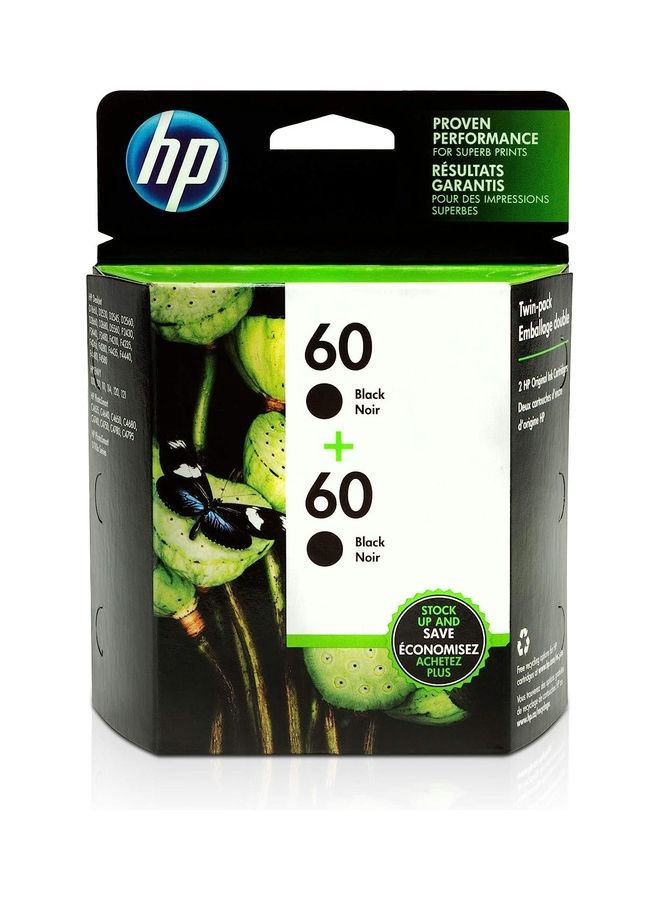 HP - 60 | 2 Ink Cartridges Works with DeskJet D2500 Series, F2430, F4200 Series, F4400 Series, ENVY 100, 110, 111, 114, 120, Photosmart C4600 Series, C4700 Series, D110a | CC640WN Black - Image 1
