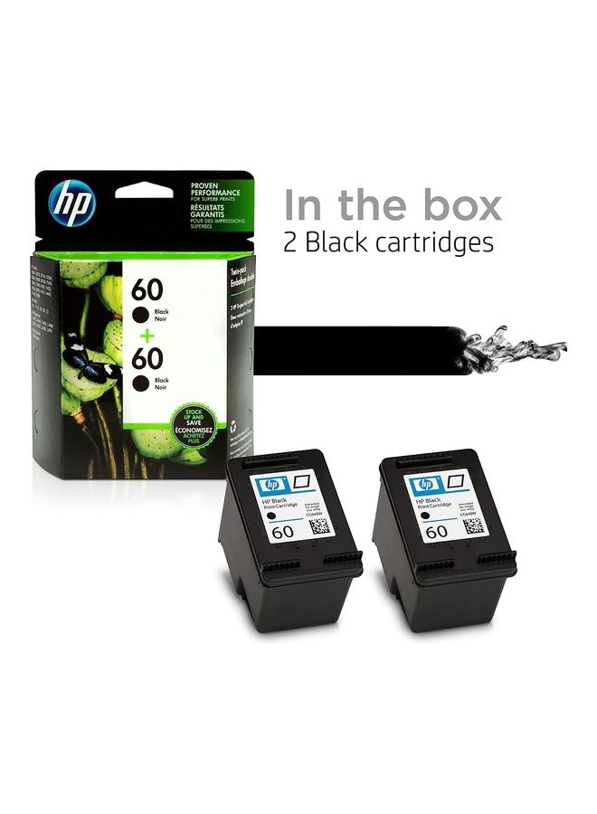 HP - 60 | 2 Ink Cartridges Works with DeskJet D2500 Series, F2430, F4200 Series, F4400 Series, ENVY 100, 110, 111, 114, 120, Photosmart C4600 Series, C4700 Series, D110a | CC640WN Black - Image 1