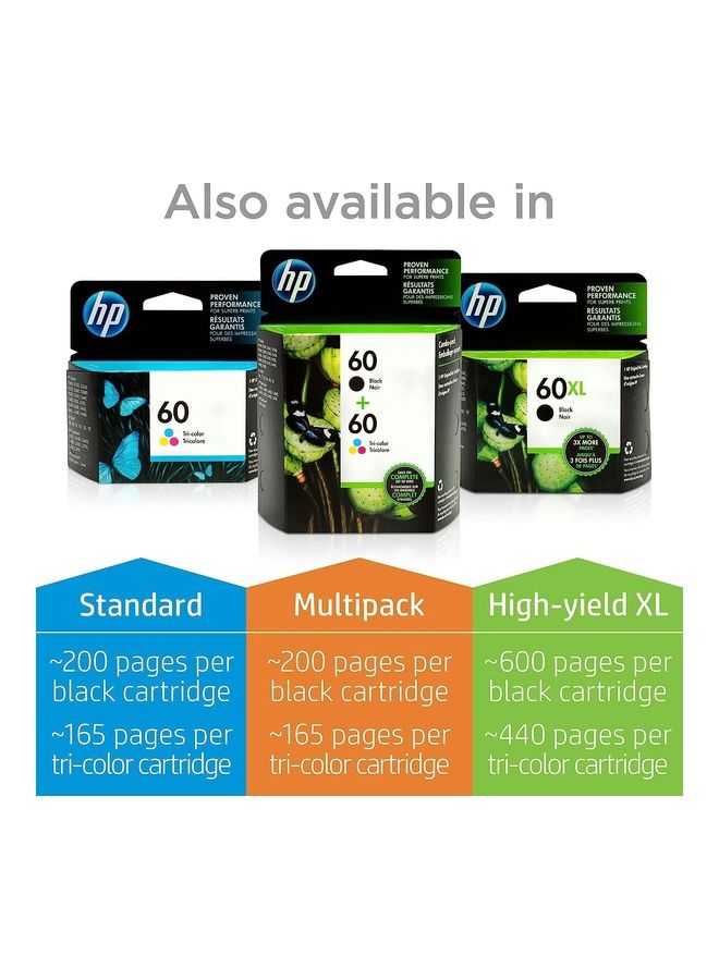 HP - 60 | 2 Ink Cartridges Works with DeskJet D2500 Series, F2430, F4200 Series, F4400 Series, ENVY 100, 110, 111, 114, 120, Photosmart C4600 Series, C4700 Series, D110a | CC640WN Black - Image 1