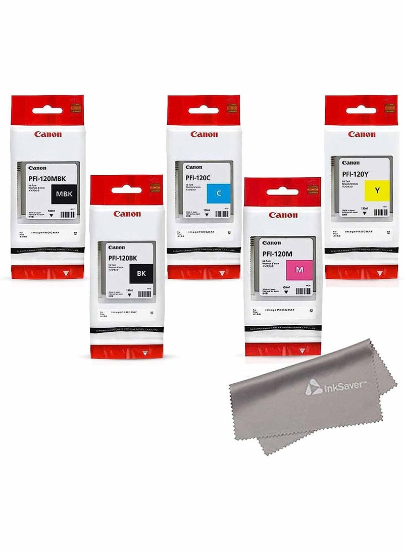 Canon PFI120 Canon Genuine Pfi-120 5 Pack Set of 5 Colors Ink Tanks 1 of Each Pfi120MBK, Pfi120BK , Pfi120C , Pfi120Y , Pfi120M by Canon + InkSAVER Microfiber LCD Screen Cleaning Cloth Black,Cyan, Magenta,Yellow - Image 3