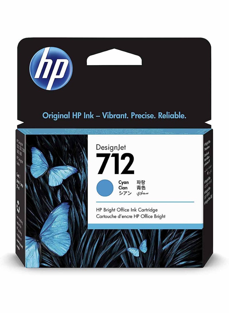 HP - 712 3ED67A 29-ml Genuine Ink Cartridge with Original Ink, for DesignJet T650, T630, T250, T230 & Studio Large Format Plotter Printers and 713 DesignJet Printhead Cyan - Image 1