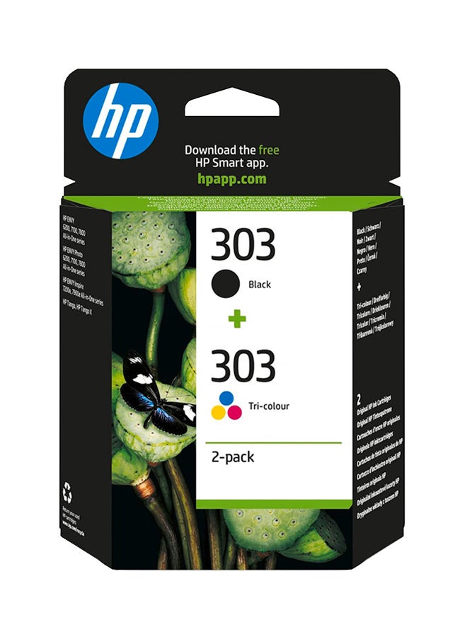 HP 303 (3YM92AE) عبوة متعددة من خراطيش الطابعة الأصلية (1 × أسود، 1 × ملون) لطابعات HP ENVY 6200 و7100 و7134 و7220e و7221e و7224e و7800 و7900e HP Tango. أسود - 1 × 200 صفحة|ثلاثية الألوان - 1 × 165 صفحة - Image 1