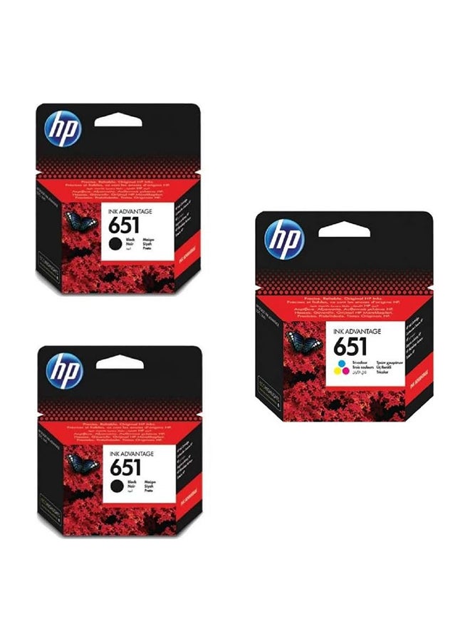 HP C2P10AE 651 Black Ink Cartridges, 2 Pieces and HP C2P11AE 651 Tri Color Ink Cartidge Black,Cyan, Magenta,Yellow  - Image 1