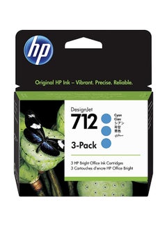 712 3ED77A 3-pack 29-ml Genuine Ink Cartridge with Original Ink, for DesignJet T650, T630, T250, T230 & Studio Large Format Plotter Printers and 713 DesignJet Printhead Cyan
