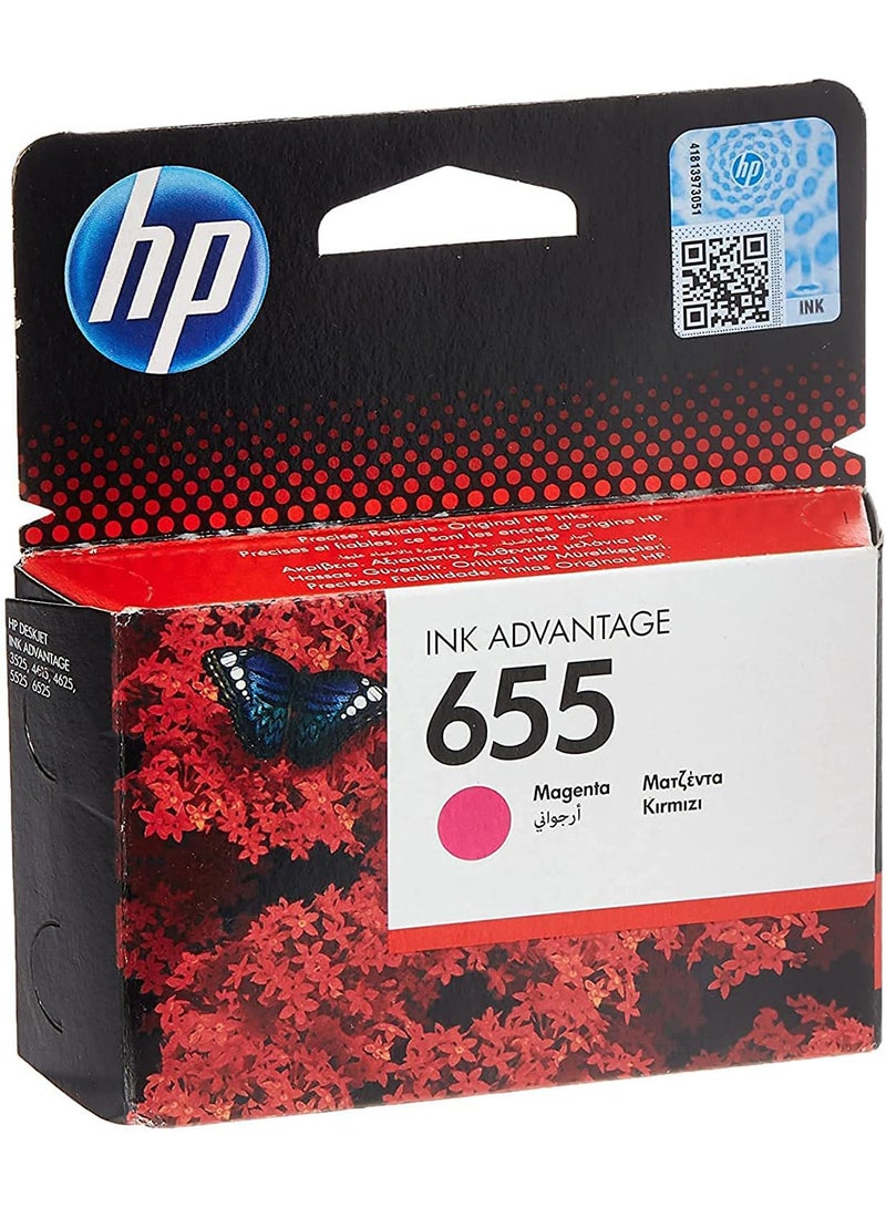 HP 655 Magenta Original Ink Cartridge [CZ111AE] | Works with DeskJet Advantage 3525, 4615, 4625, 5525 Printers Magenta - Image 1
