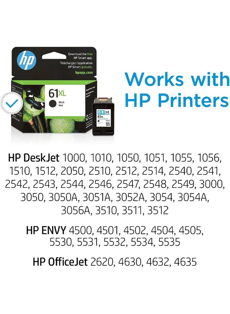 HP 61XL | Ink Cartridge | Works with Deskjet 1000 1500 2050 2500 3000 3500 Series, ENVY 4500 5500 Series, Officejet 2600 4600 Series|CH563WN Black  - Image 2