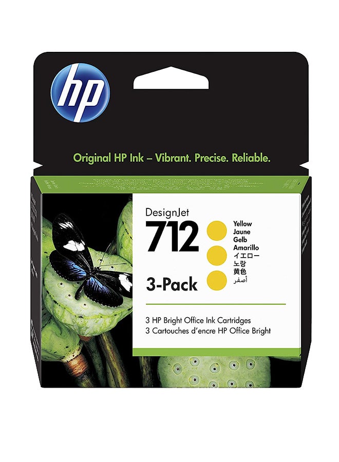 HP 712 3ED79A 3-pack 29-ml Genuine Ink Cartridge with Original Ink, for DesignJet T650, T630, T250, T230 & Studio Large Format Plotter Printers and 713 DesignJet Printhead Yellow - Image 1
