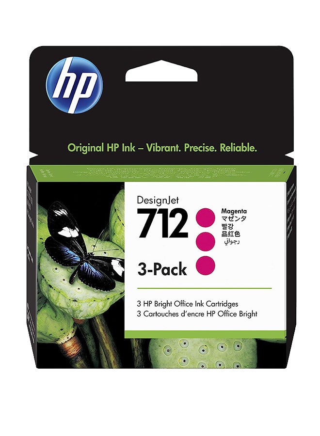 HP - 712 3Ed78A 3-Pack 29-ML Genuine Ink Cartridge With Original Ink, For Designjet T650, T630, T250, T230 & Studio Large Format Plotter Printers Magenta - Image 1