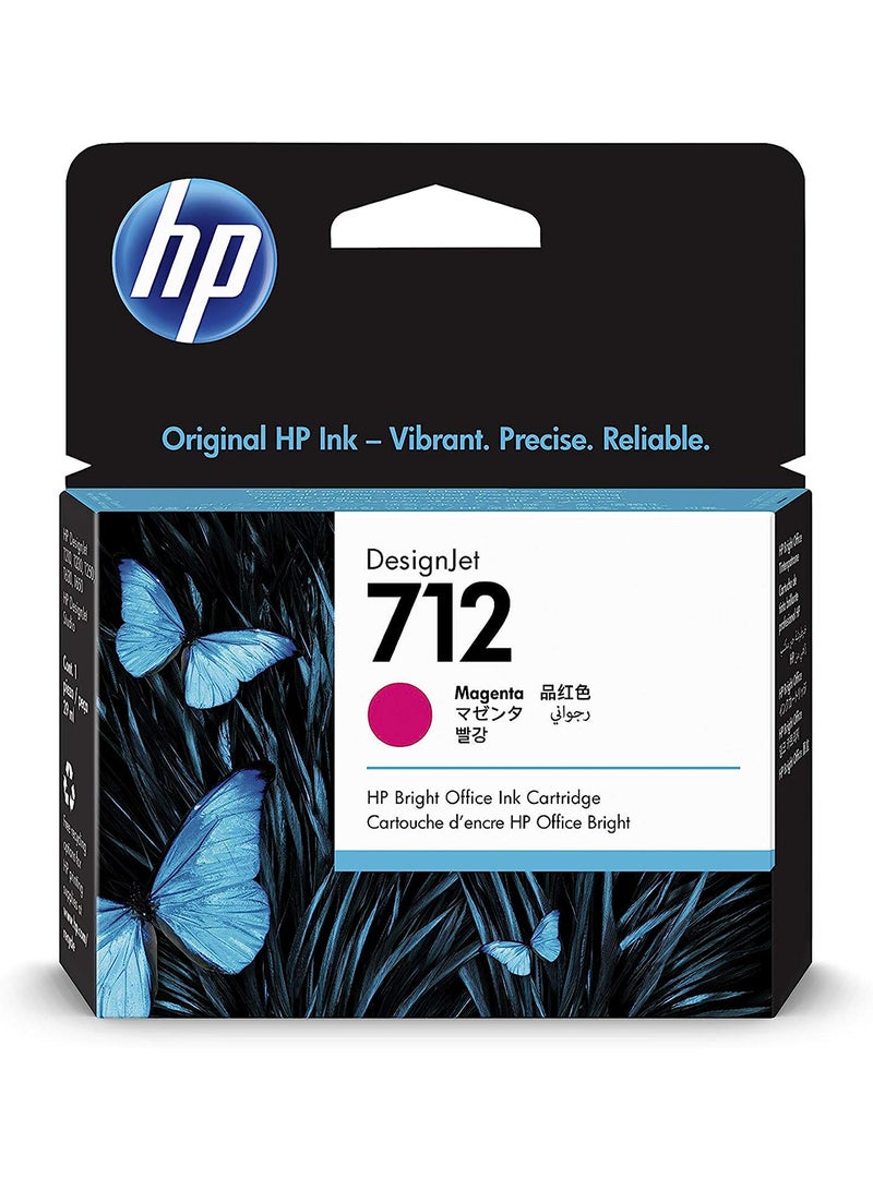 HP 712 3ED68A 29-ml Genuine Ink Cartridge with Original Ink, for DesignJet T650, T630, T250, T230 & Studio Large Format Plotter Printers and 713 DesignJet Printhead Magenta - Image 1