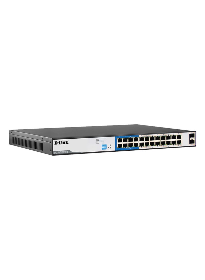 D-Link 250M 24-Port 1000Mbps PoE Switch, With 2 SFP Ports, IEEE 802.3af/at POE, 250W Total Power Budget, Plug and Play Installation | DGS-F1026P-E Black  - Image 2