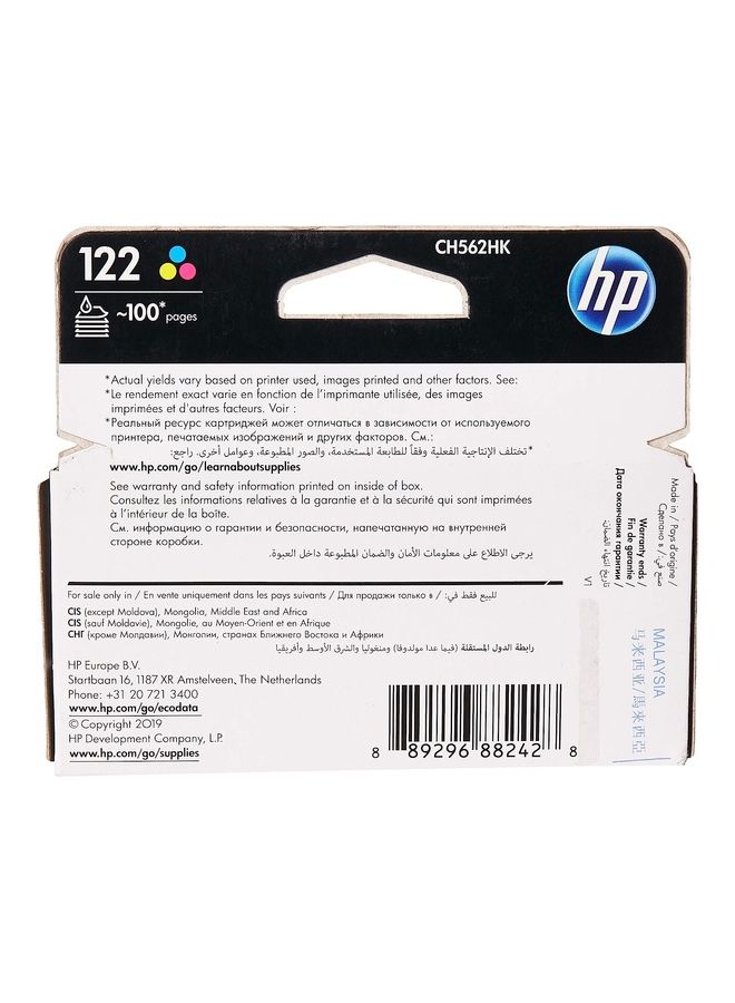 HP 122 Tri-Color Original Ink Cartridge [Ch562Hk] | Works With Deskjet 1000, 1050, 1050A, 1510, 2000, 2050, 2050A, 2054A, 3000, 3050, 3050A, 3052A, 3054A Printers Cyan/Magenta/Yellow - Image 2