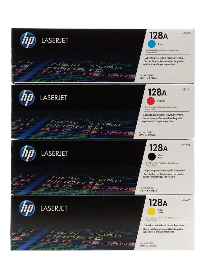 HP 128a Color Laserjet Toner Cartridge Set Ce320a, Ce321a, Ce322a, Ce323a Black/Cyan/Magenta/Yellow 