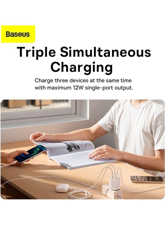 Baseus USB-A Wall Charger, USB Charger Adapter 3-Port 17W for iPhone 14/13/12/11/Pro/Pro Max/Mini, iPad Pro, Samsung Galaxy S21, Google Pixel 6,EU Plug White White  - Image 3
