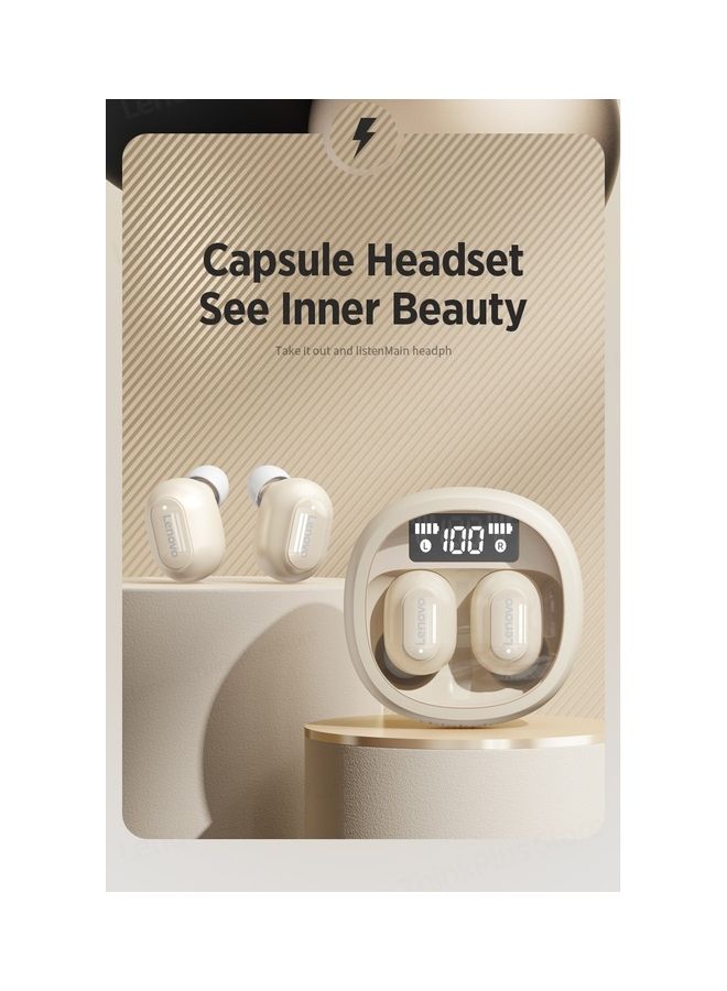 Lenovo - Thinkplus Pro Bluetooth 5.3 TWS Wireless Headset Noise Reduction Earbuds Smart Digital Display Gaming Earphones Beige - Image 1