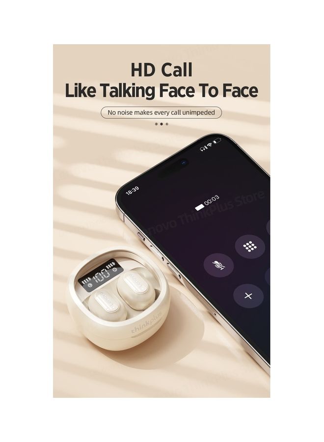 Lenovo - Thinkplus Pro Bluetooth 5.3 TWS Wireless Headset Noise Reduction Earbuds Smart Digital Display Gaming Earphones Beige - Image 1