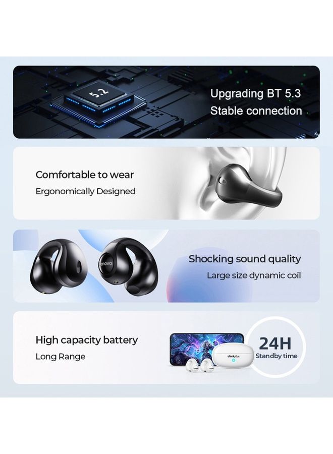 Lenovo Thinkplus Air Conduction Wireless Earphone Ear Clip Noise Reduction High-definition Call Headset Waterproof Grey  - Image 3