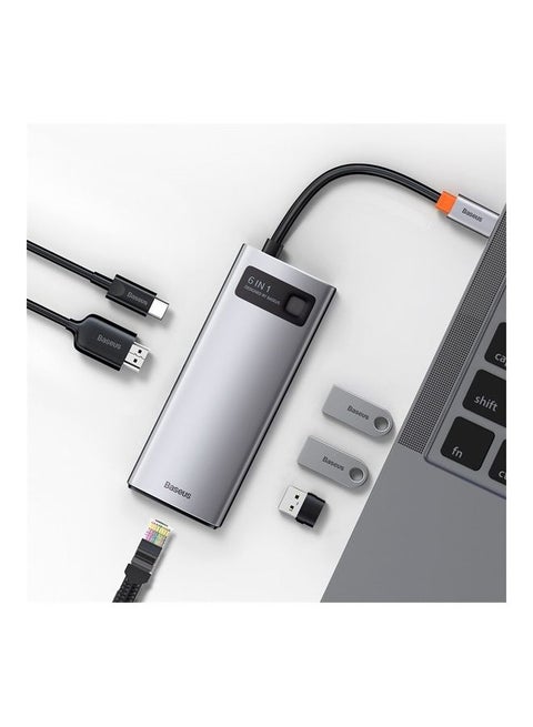 6 in 1 Multifunctional USB Type C Hub Type C Power Delivery 100W, HDMI 4K/30Hz, 3x USB 3.2 Gen 1, RJ45 1Gbps for MacBook Pro/Air, Dell XPS, ThinkPad Support Google Chrome OS/macOS/Windows7/8/10 XP/Linux/Vista Grey