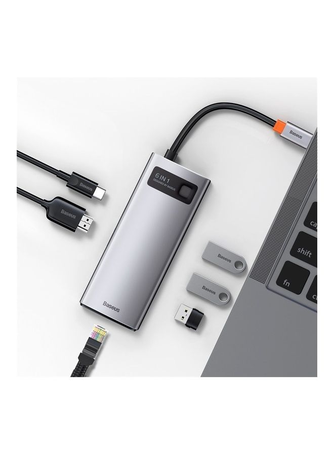 Baseus 6 in 1 Multifunctional USB Type C Hub Type C Power Delivery 100W, HDMI 4K/30Hz, 3x USB 3.2 Gen 1, RJ45 1Gbps for MacBook Pro/Air, Dell XPS, ThinkPad Support Google Chrome OS/macOS/Windows7/8/10 XP/Linux/Vista Grey  - Image 1