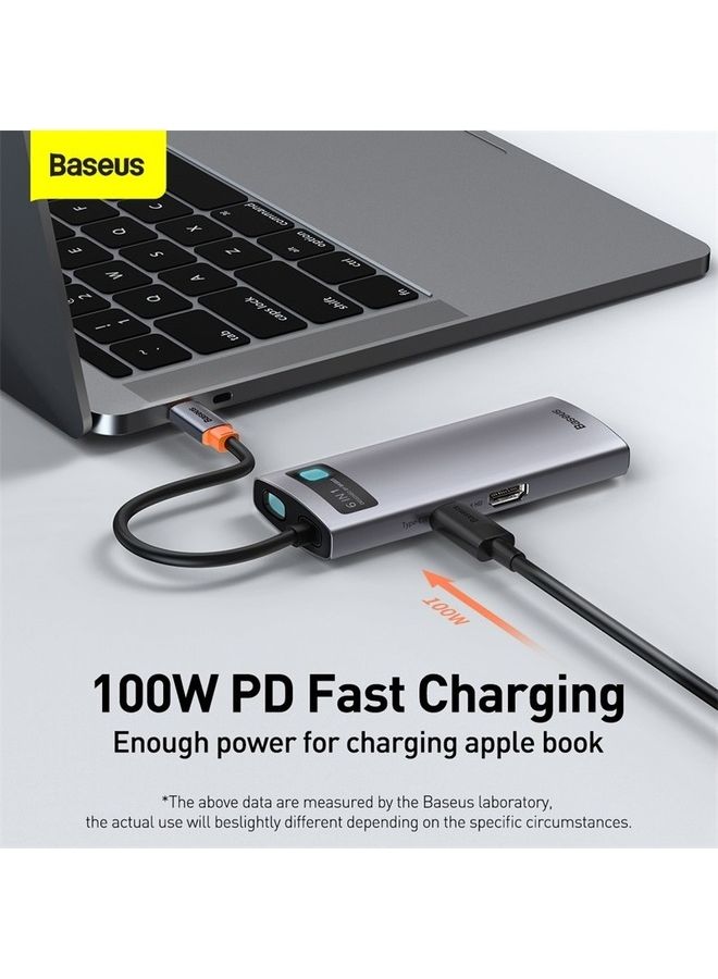 Baseus 6 in 1 Multifunctional USB Type C Hub Type C Power Delivery 100W, HDMI 4K/30Hz, 3x USB 3.2 Gen 1, RJ45 1Gbps for MacBook Pro/Air, Dell XPS, ThinkPad Support Google Chrome OS/macOS/Windows7/8/10 XP/Linux/Vista Grey  - Image 4