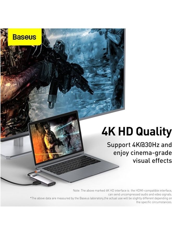 6 in 1 Multifunctional USB Type C Hub Type C Power Delivery 100W, HDMI 4K/30Hz, 3x USB 3.2 Gen 1, RJ45 1Gbps for MacBook Pro/Air, Dell XPS, ThinkPad Support Google Chrome OS/macOS/Windows7/8/10 XP/Linux/Vista Grey
