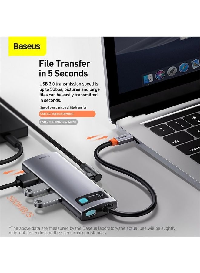 6 in 1 Multifunctional USB Type C Hub Type C Power Delivery 100W, HDMI 4K/30Hz, 3x USB 3.2 Gen 1, RJ45 1Gbps for MacBook Pro/Air, Dell XPS, ThinkPad Support Google Chrome OS/macOS/Windows7/8/10 XP/Linux/Vista Grey