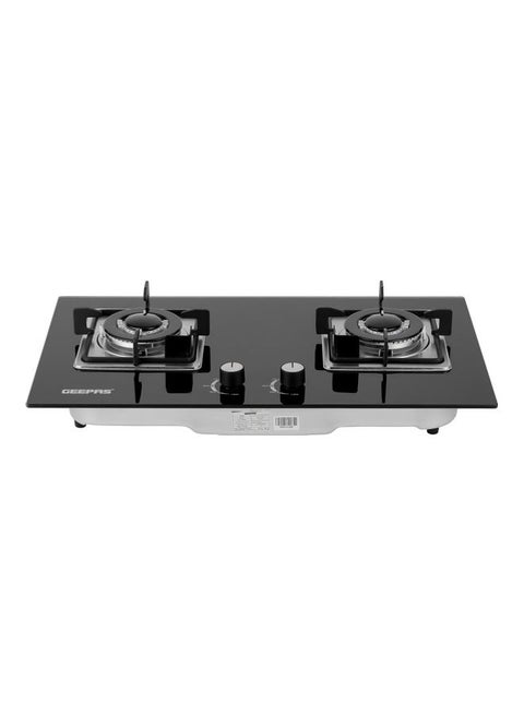 Auto Ignition Double Burner Gas Stove with Tempered Glass Panel Sabaf Burners Built GGC31018 Black