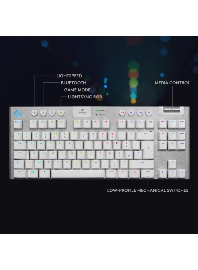Logitech - G915 LIGHTSPEED TKL Tenkeyless Wireless Mechanical Gaming Keyboard With Low Profile Gl-Tactile Key Switches, LIGHTSYNC RGB, Ultra Thin Design, 40+ Hours Battery Life, QWERTY UK Layout - White - Image 1