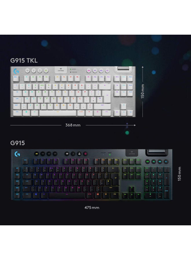 Logitech - G915 LIGHTSPEED TKL Tenkeyless Wireless Mechanical Gaming Keyboard With Low Profile Gl-Tactile Key Switches, LIGHTSYNC RGB, Ultra Thin Design, 40+ Hours Battery Life, QWERTY UK Layout - White - Image 1