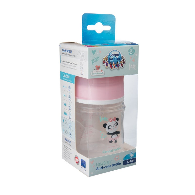 Canpol babies Easystart Anti-colic Wide Neck Bottle 120ml PP EXOTIC ANIMALS pink - Image 1