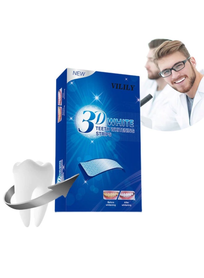 VILILY 14 Pairs 28 Piece 3D White Teeth Whitening Strip Dental Whitening Kit 100% Genuine Branded for Express Fast Result Treatments Professional Whitener Enamel & Stains Removal-Unisex 14grams  - Image 1