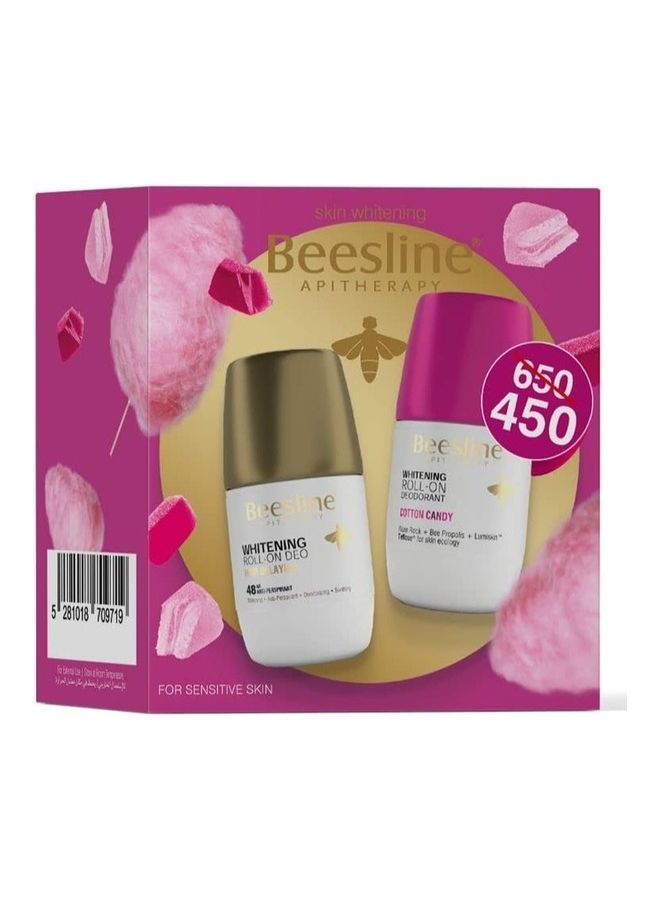 Beesline Whitening Roll On (Hair Delaying + Cottoncandy) Promo Pack 2In1 - Hair Delyaing Deo 3In1 - Rich In “Teflose Multicolour 2*50ml - Image 1