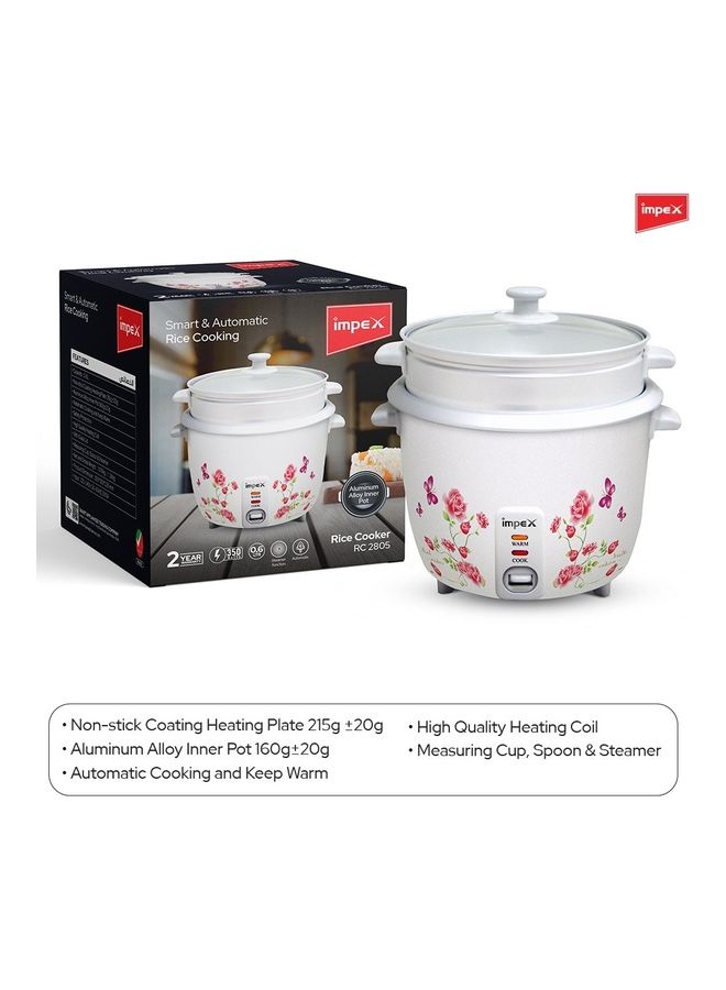 Electric Drum Rice Cooker With Aluminium Inner Pot 0.6 L 350 W RC 2805 White - v1690257735/N53422273A_5