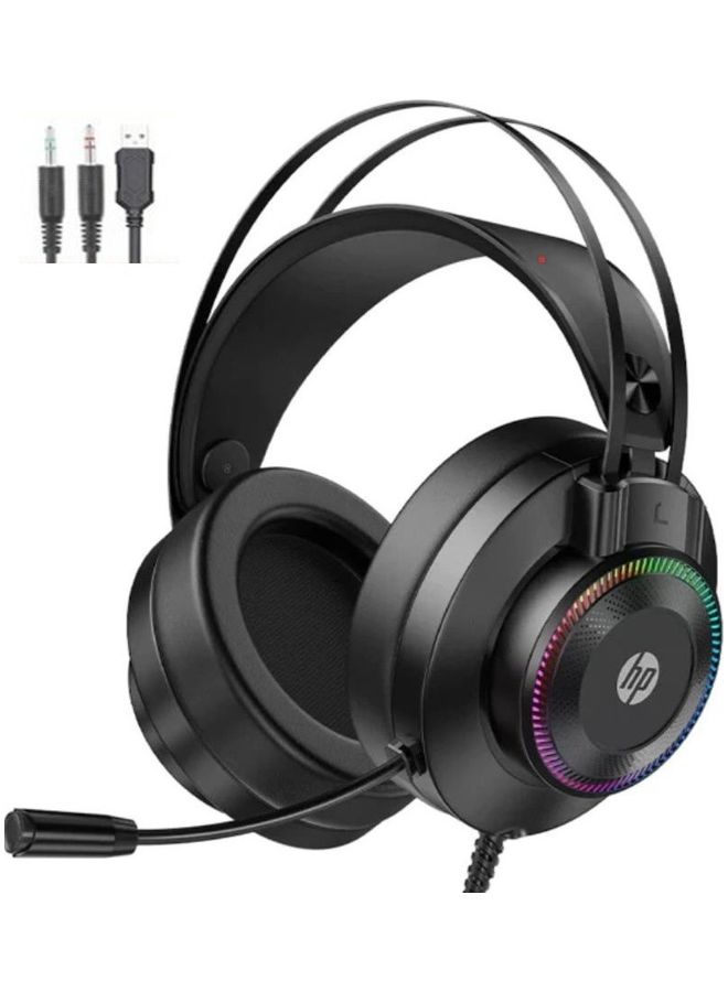 HP Gh10 Wired Gaming Headset 360 Stereo Effect Led Colorful Light Flexible Microphone For Pc La Usb + 3.5Mm Black  - Image 1