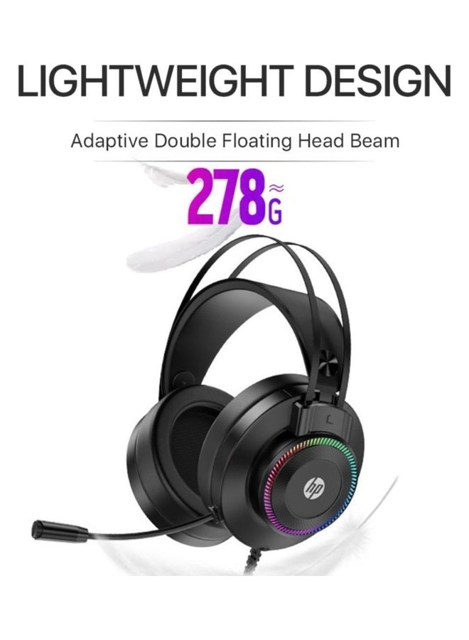 HP Gh10 Wired Gaming Headset 360 Stereo Effect Led Colorful Light Flexible Microphone For Pc La Usb + 3.5Mm Black  - Image 3